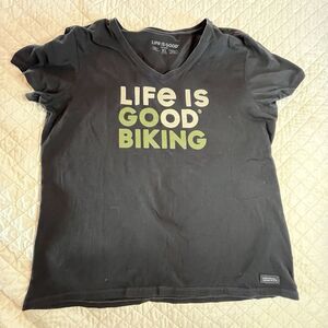 Life Is Good T Shirt Womens XL Crusher T Biking Black Colorful EUC